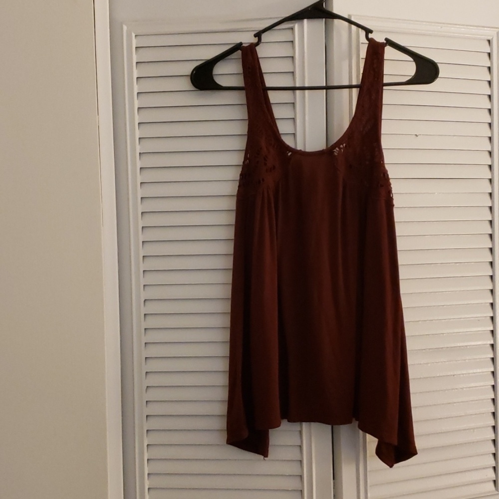 Burgundy Tank Top with Cut Out Design